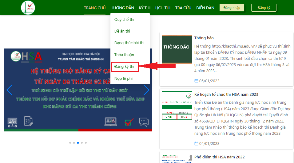 Hướng dẫn lập tài khoản thi HSA